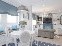 Living room kitchen design in blue