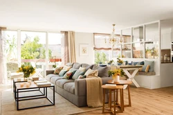 Cozy living room in warm colors photo