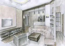 Hand drawn living room interior