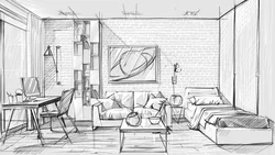 Hand drawn living room interior