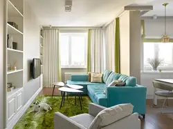 Kitchen living room interior with sofa by the window