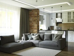 Pəncərə ilə divan ilə mətbəx qonaq otağı daxili