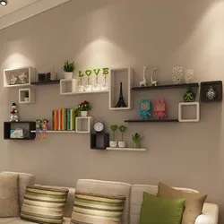 Decorative shelves for the living room in the interior