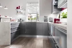 Kitchen interior with dark gray floor
