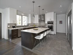 Kitchen interior with dark gray floor