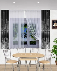 Curtains For The Kitchen In A Modern Style Two-Tone Long Photo