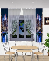 Curtains for the kitchen in a modern style two-tone long photo