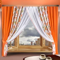 Curtains for the kitchen in a modern style two-tone long photo