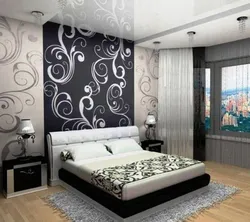 Photo of bedrooms in a modern style for a home with wallpaper