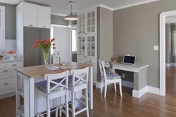 Gray walls white kitchen photo