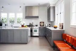 Gray walls white kitchen photo