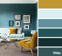 What colors goes with blue in the living room interior photo