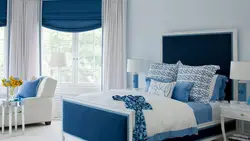 Curtains for blue wallpaper in the bedroom photo