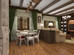 Тарҳи rustic ҳуҷраи меҳмонхона ошхона