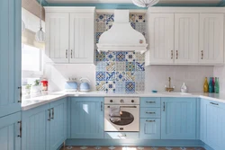 Blue beige kitchen photo