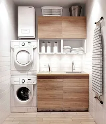 Washing machine and dryer in the bathroom interior