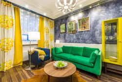 Green Sofa In The Interior Of The Kitchen Living Room