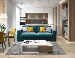 Green Sofa In The Interior Of The Kitchen Living Room