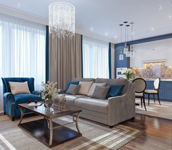 Beige Blue Living Room Interior