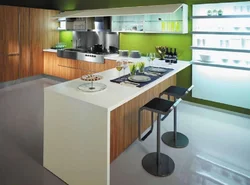 Corner kitchen design with table