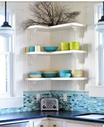 Design of corner shelves in the kitchen photo