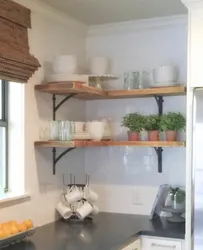 Design of corner shelves in the kitchen photo