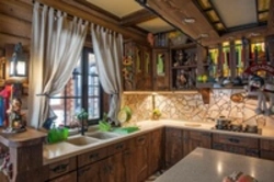 Stained glass window in the kitchen interior photo