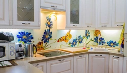 Stained glass window in the kitchen interior photo