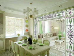 Stained glass window in the kitchen interior photo