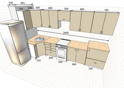 Kitchen design diagram with dimensions