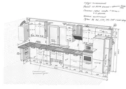 O'lchamlari bilan oshxona dizayni diagrammasi