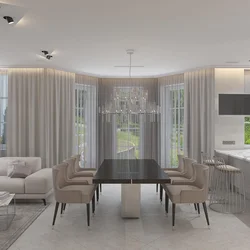 Kitchen living room with bay window in the house design
