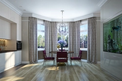 Kitchen living room with bay window in the house design