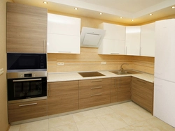 Combined White Kitchen With Wood Photo