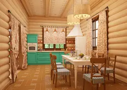 Kitchen design for home made of rounded logs