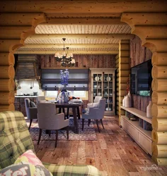 Kitchen Design For Home Made Of Rounded Logs