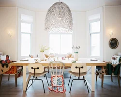 Different chairs in the kitchen in the interior photo