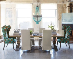 Different chairs in the kitchen in the interior photo