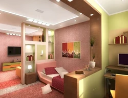 Room Design With Zoning For Living Room And Children'S Room In One