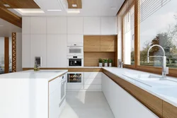 Kitchen with wooden countertop and wood-effect apron design photo