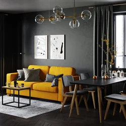 Yellow Sofa In The Interior Of The Kitchen Living Room