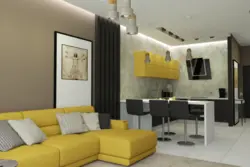 Yellow Sofa In The Interior Of The Kitchen Living Room