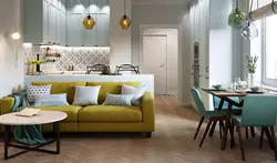 Yellow Sofa In The Interior Of The Kitchen Living Room