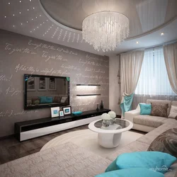 Living room interiors in gray-brown tone
