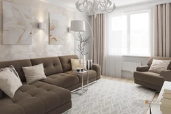 Living room interiors in gray-brown tone