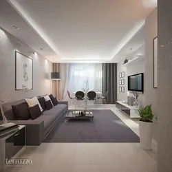 Living room interiors in gray-brown tone