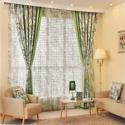 Green curtains living room design photo