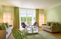 Green curtains living room design photo