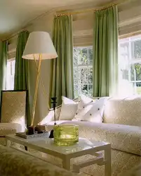 Green curtains living room design photo