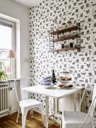 How to combine wallpaper in a small kitchen photo